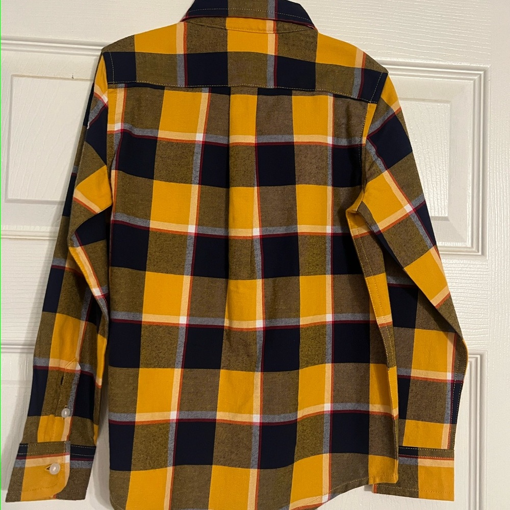 Janie and Jack Yellow & Navy Plaid Button-Down Shirt - Picture 3 of 3